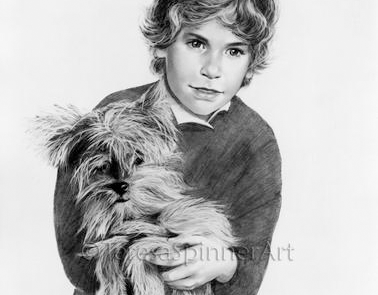 pencil drawing of boy and dog